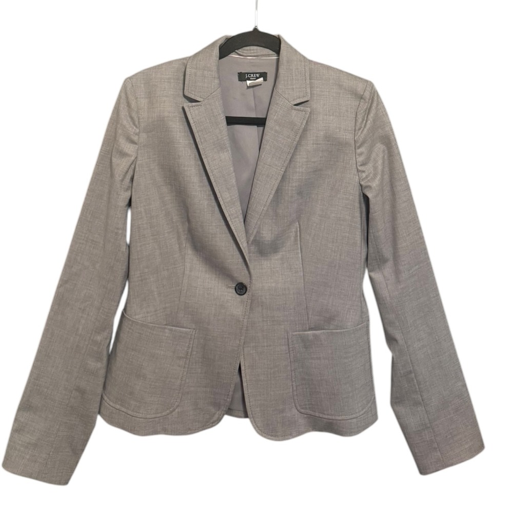 J.Crew Stretch Wool Blend Single Button Blazer Gray Patch Pockets Size 6 Office